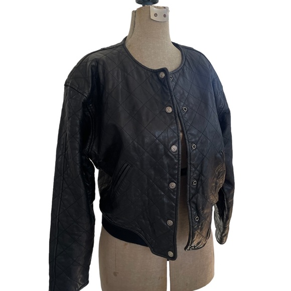 Vintage 90s Express Quilted Leather Bomber Jacket S - Picture 1 of 15